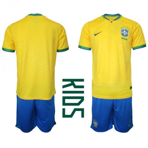 Brasilien kläder Barn VM 2022 Hemmatröja Kortärmad (+ korta byxor) Brasilien kläder Barn VM 2022 Hemmatröja Kortärmad (+ korta byxor)